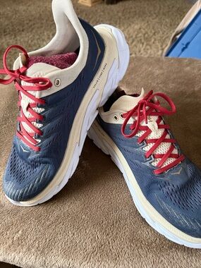 Hoka One One Womens Clifton Edge Navy Beige Running Shoes 1110511 VITF Size 9.5